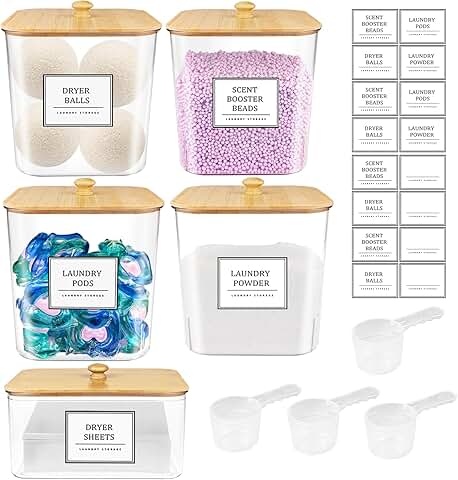 Set of 5 Clear Laundry Storage Containers