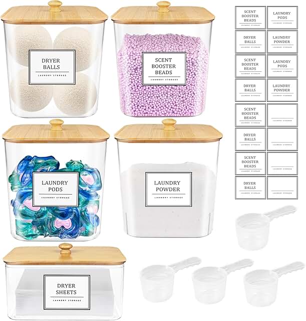 Set of 5 Clear Laundry Storage Containers