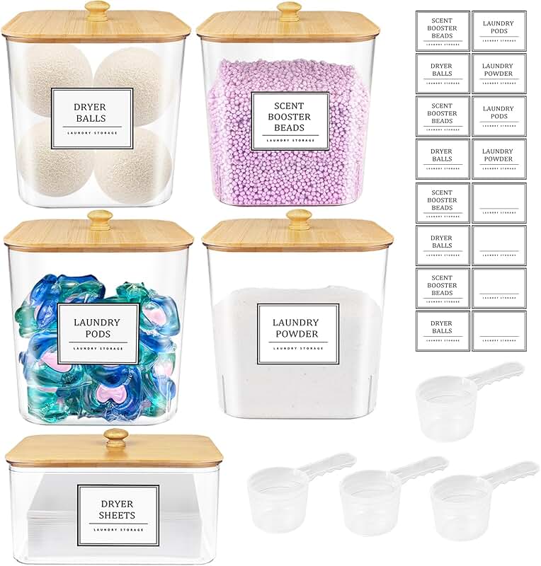 Set of 5 Clear Laundry Storage Containers