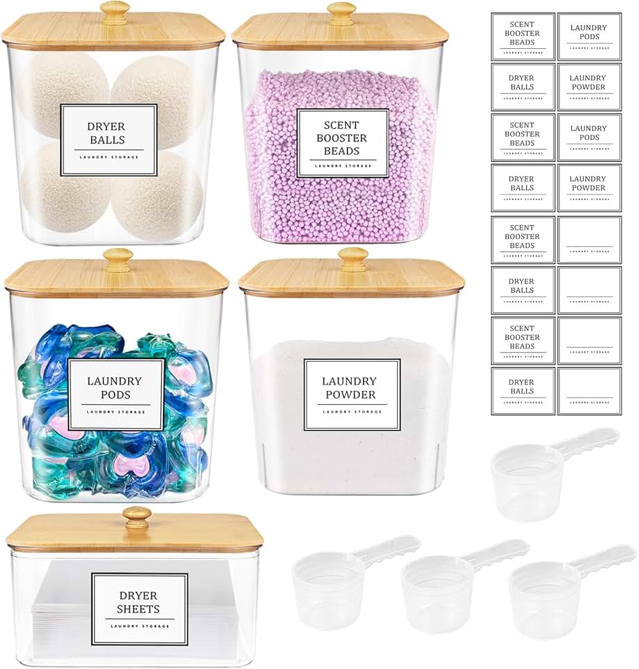 Set of 5 Clear Laundry Storage Containers