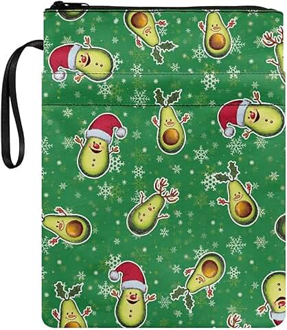 Christmas Cartoon Avocado Book Sleeve with Zipper