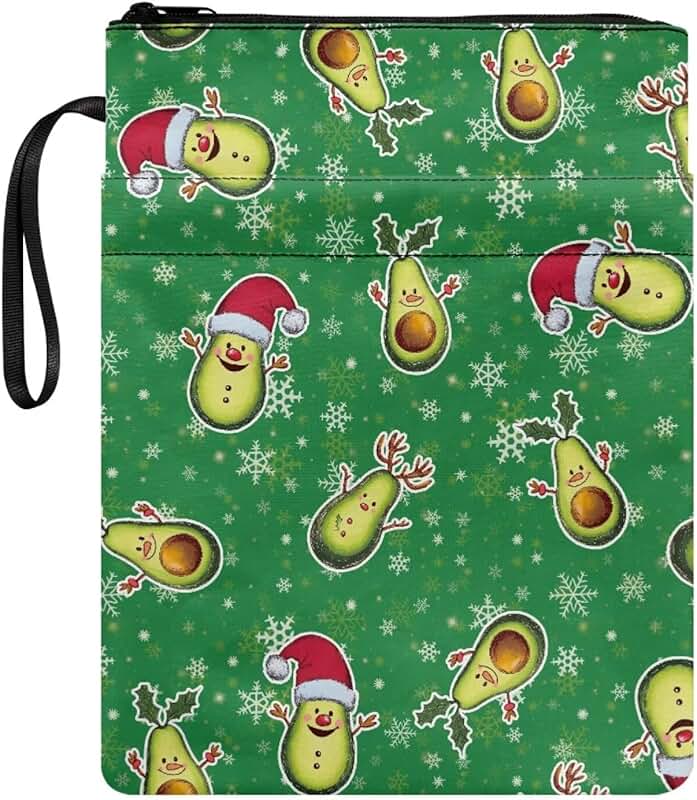 Christmas Cartoon Avocado Book Sleeve with Zipper