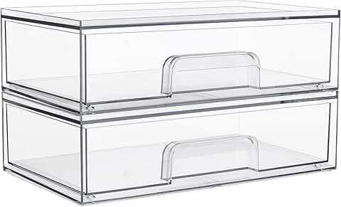 12.1-inch Clear Stackable Storage Drawers, 2 Pack