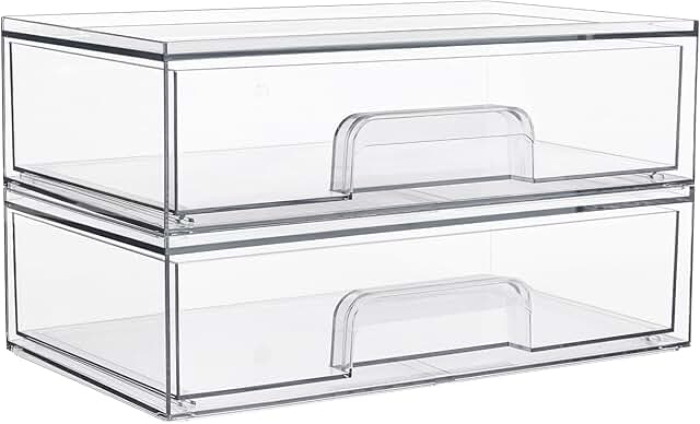 12.1-inch Clear Stackable Storage Drawers, 2 Pack
