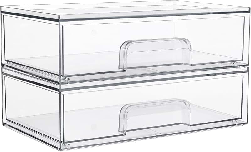 12.1-inch Clear Stackable Storage Drawers, 2 Pack