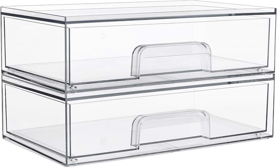 12.1-inch Clear Stackable Storage Drawers, 2 Pack