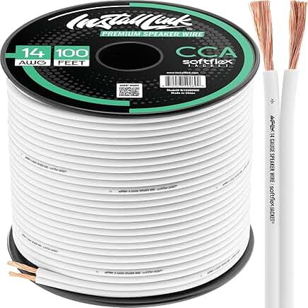 14 Gauge White Speaker Wire, 100ft