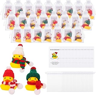 Set of 24 Mini Christmas Rubber Ducks with Hats and Bags