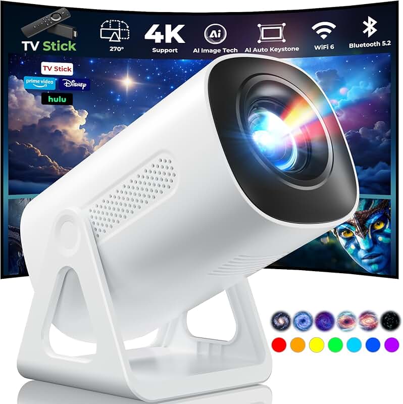 Mini 4K WiFi and Bluetooth Projector with Adjustable Stand