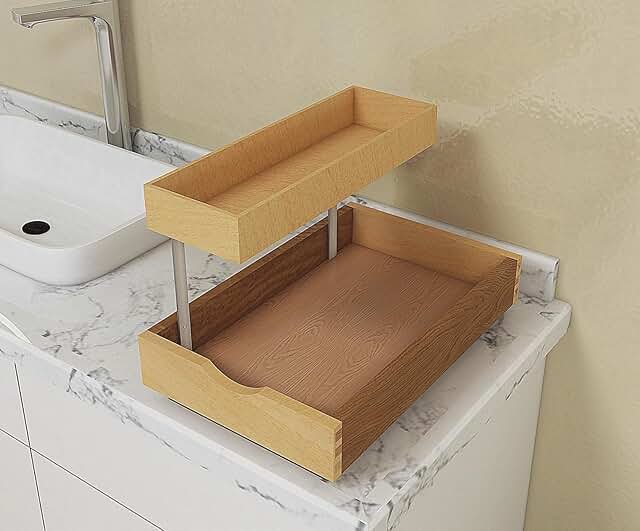 Two-Tier Pull-Out Shelf for Kitchen and Bathroom Storage