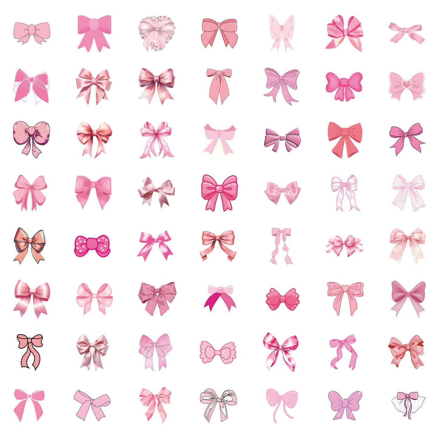 100 Waterproof Pink Bow Stickers for Journals and Devices