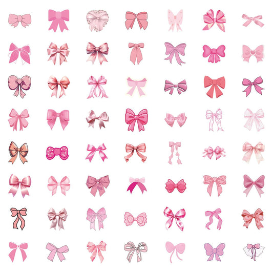 100 Waterproof Pink Bow Stickers for Journals and Devices