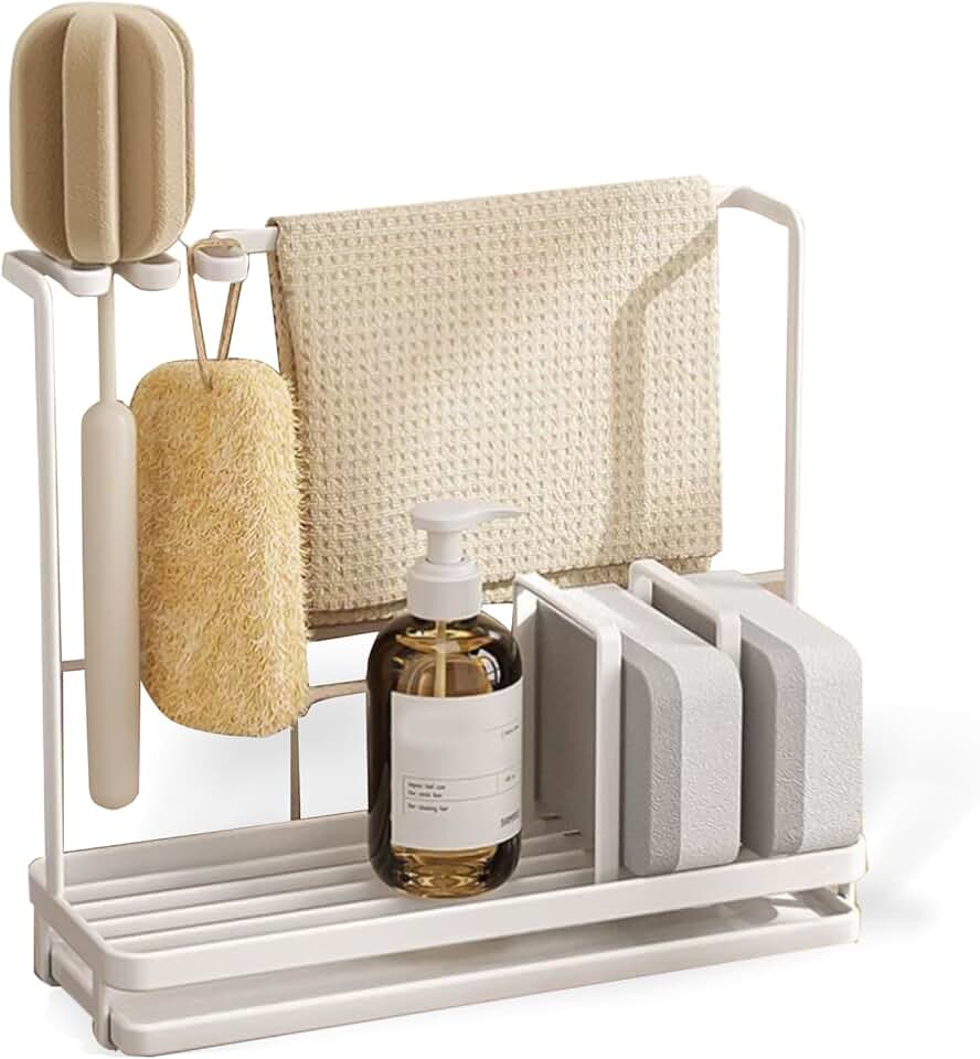 Stainless Steel Sink Caddy with Brush Holder and Soap Dispenser