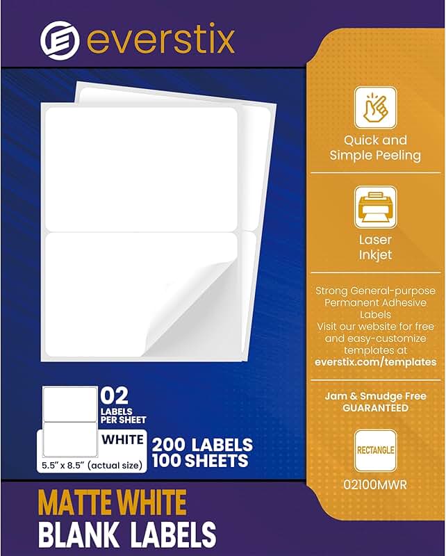 Half Sheet Labels, 5.5" x 8.5", 100 Sheets
