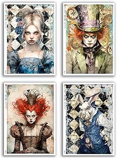 Steampunk Alice in Wonderland Rice Paper Bundle, 8 Sheets