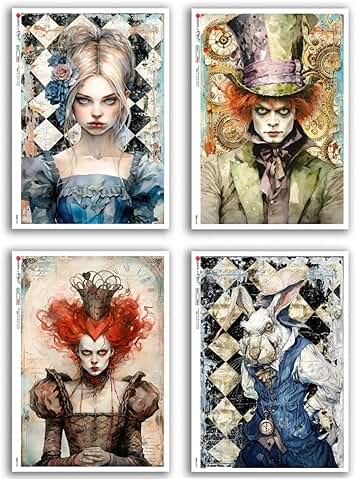 Steampunk Alice in Wonderland Rice Paper Bundle, 8 Sheets