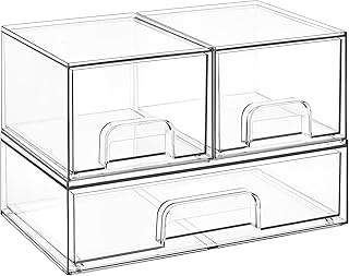 Set of 3 clear stackable storage drawers for organization