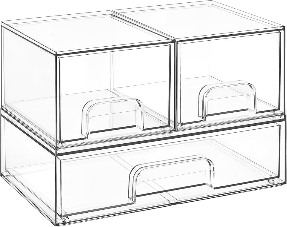 Set of 3 clear stackable storage drawers for organization