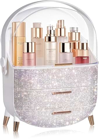 Egg-shaped oval makeup storage box with rhinestones
