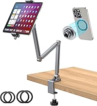 2-in-1 Adjustable Aluminum iPad Stand with Clamp