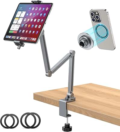 2-in-1 Adjustable Aluminum iPad Stand with Clamp