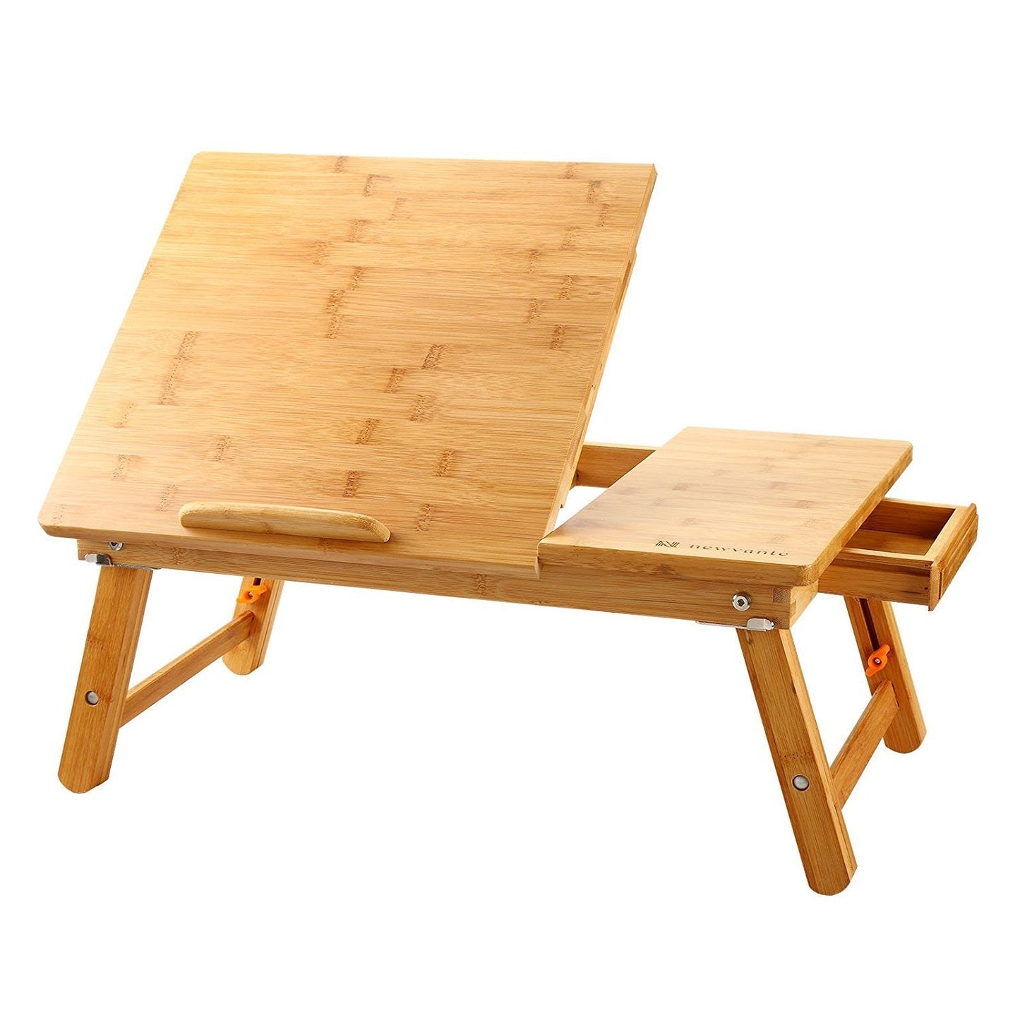 Laptop Desk Table Adjustable 100% Bamboo Foldable Breakfast Serving Bed Tray w' Tilting Top Drawer