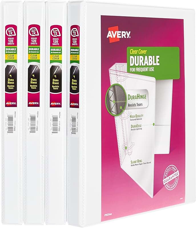 Durable 3-Ring View Binders, 0.5" Slant, 4 Pack