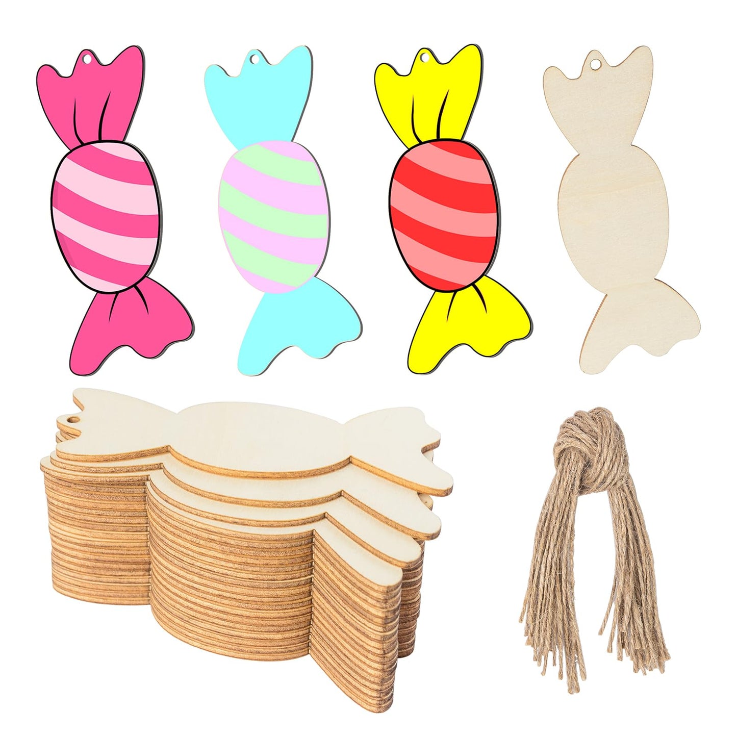 Wooden Candy Shapes 20Pcs Unfinished