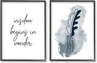 Wisdom Begins in Wonder Abstract Blue Ink Quill