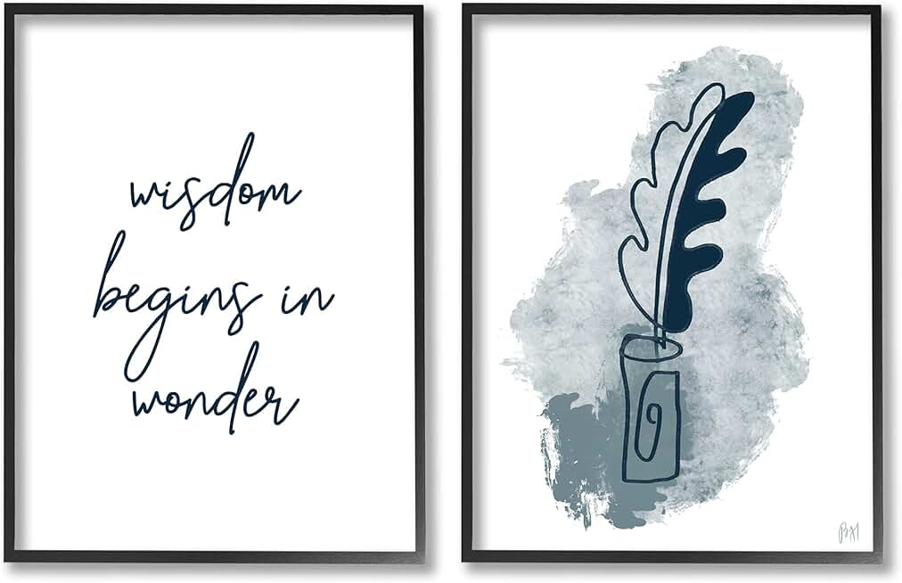 Wisdom Begins in Wonder Abstract Blue Ink Quill
