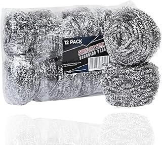 Stainless Steel Cleaner Scouring Pads, 12 Pack