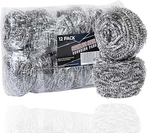 Stainless Steel Cleaner Scouring Pads, 12 Pack