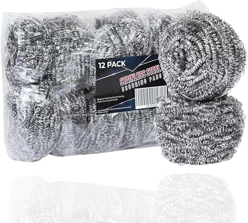 Stainless Steel Cleaner Scouring Pads, 12 Pack