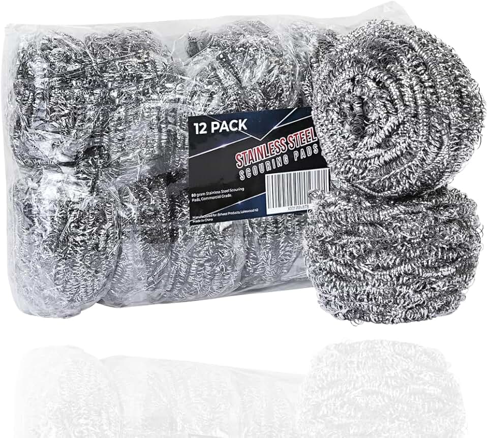 Stainless Steel Cleaner Scouring Pads, 12 Pack