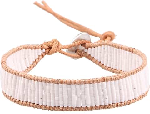 Handmade Leather Wrap Charm Bracelet with Miyuki Beads