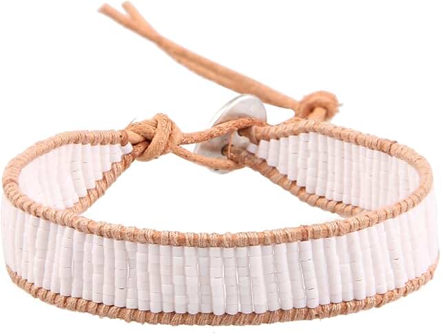 Handmade Leather Wrap Charm Bracelet with Miyuki Beads