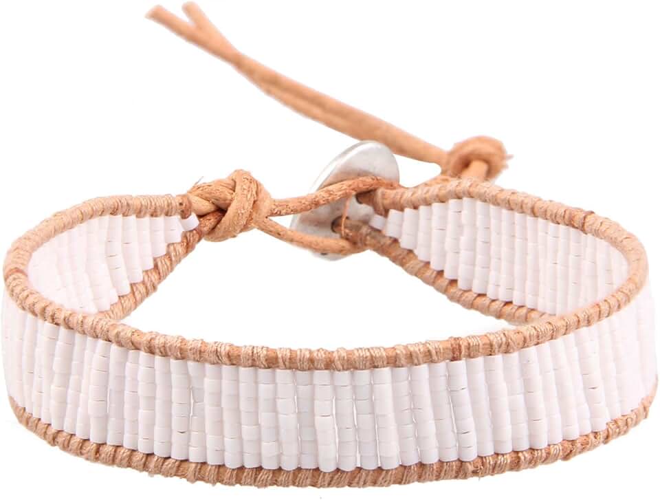 Handmade Leather Wrap Charm Bracelet with Miyuki Beads