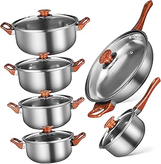 Set of 6 stainless steel nonstick cooking pots