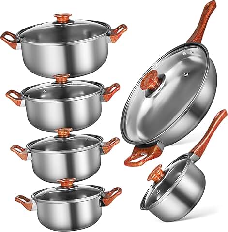 Set of 6 stainless steel nonstick cooking pots