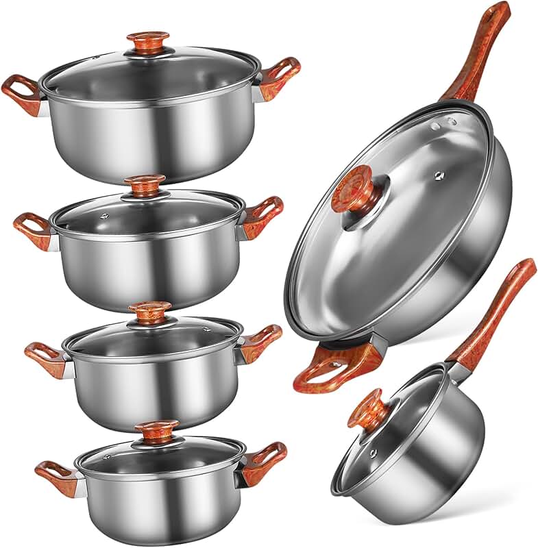 Set of 6 stainless steel nonstick cooking pots