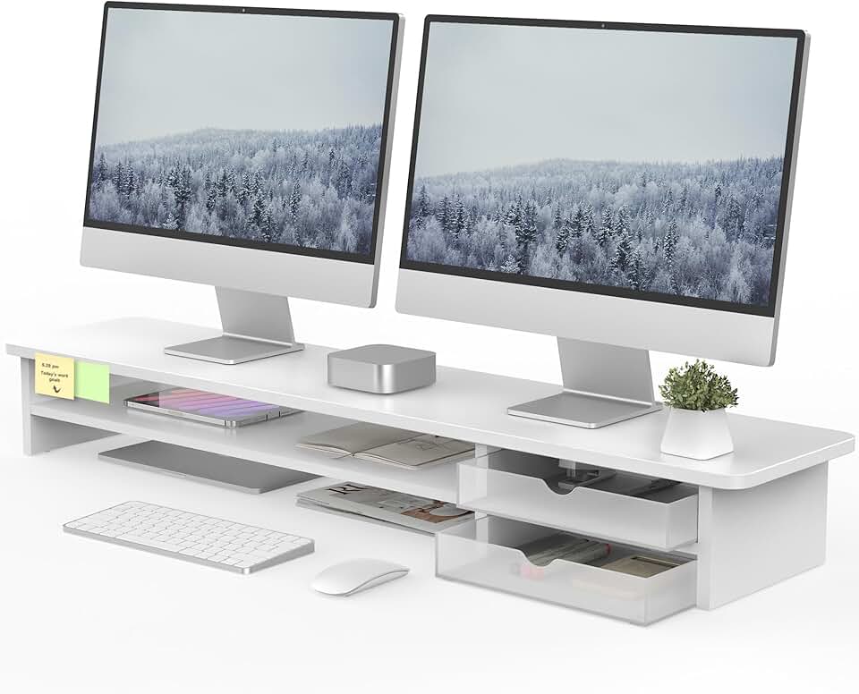 Large 42.5-inch Dual Monitor Stand with Drawer