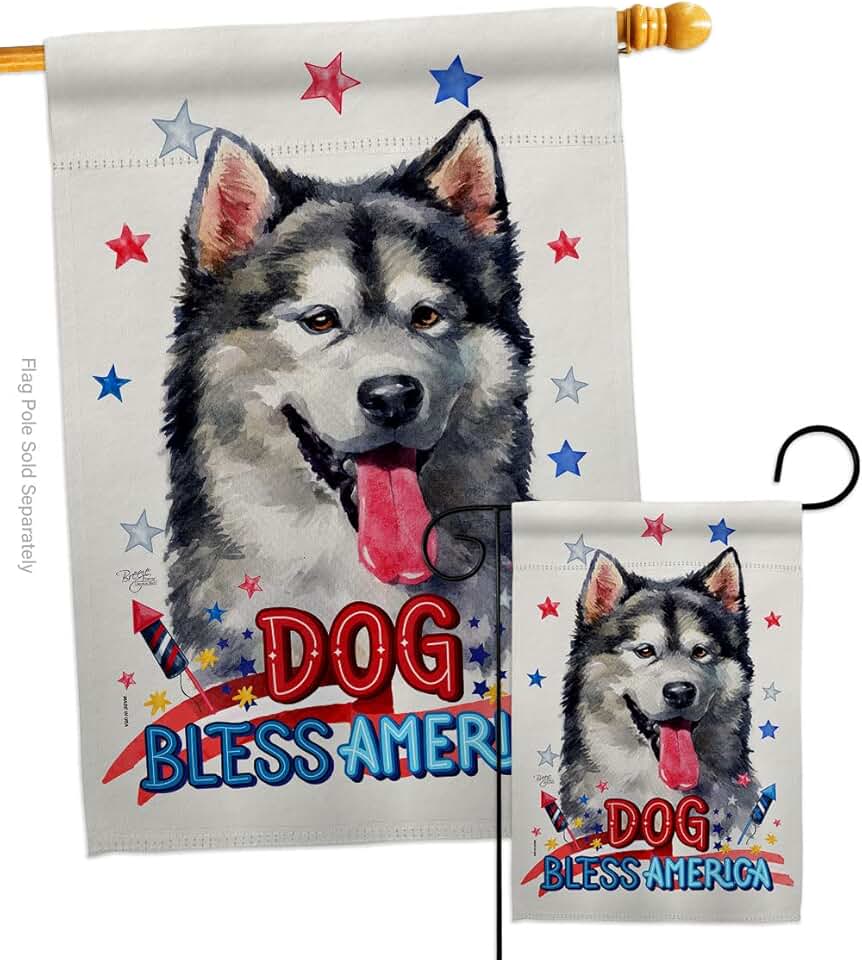 Patriotic Alaskan Malamute Garden Flag Set