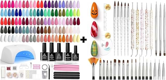 55-Color Gel Nail Polish Kit with UV Light and Art Tools