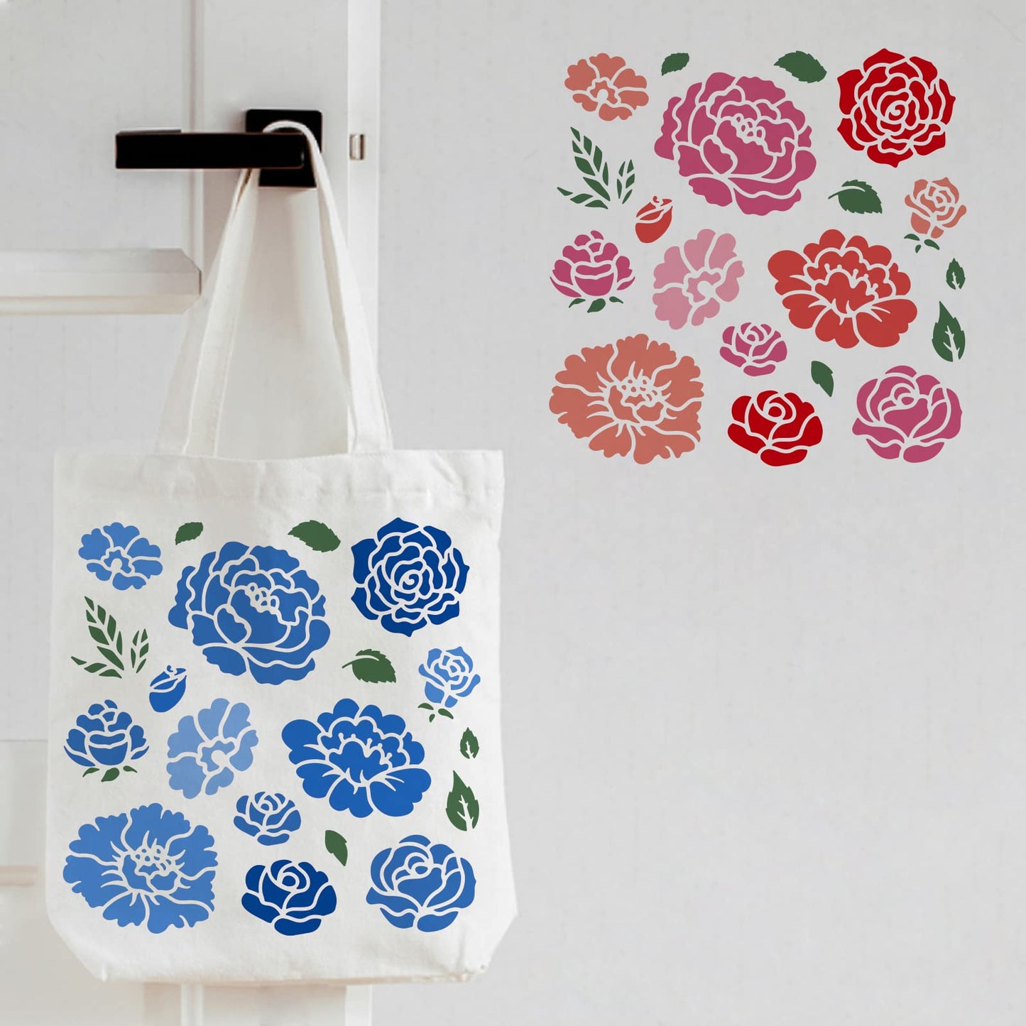 Peonies and Roses Reusable Stencil Set 11.8x11.8 Inches