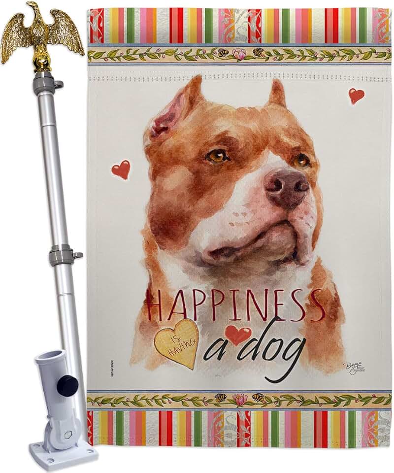 Fawn Pitbull Dog House Flag with Eagle and Paw Design