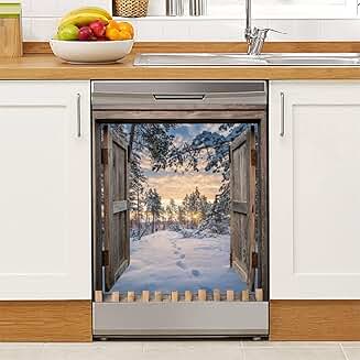 Winter Sunrise Footprints Magnetic Refrigerator Cover
