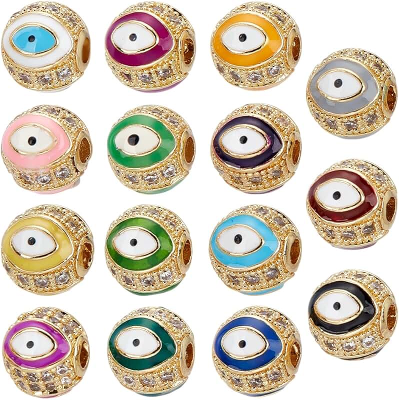 15Pcs Evil Eye Brass Beads for Jewelry Making