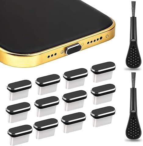 12-Piece Phone Dust Plug Set with Cleaning Brush