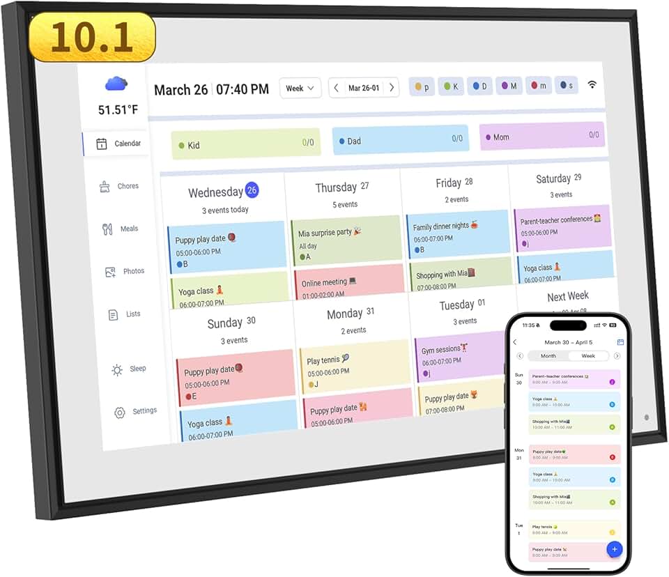 10.1 Inch Digital Calendar and Chore Chart with Touchscreen Display