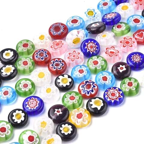 350Pcs Mixed Color Flat Round Flower Glass Beads for Jewelry